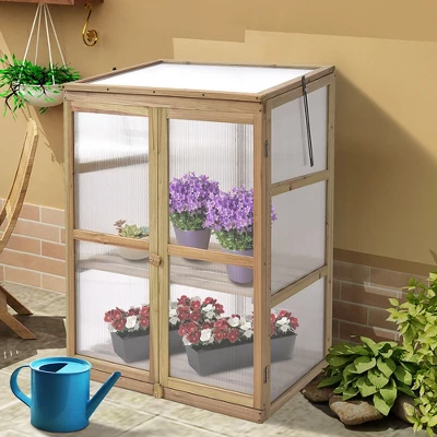 Costway Garden Portable Wooden GreenHouse Cold Frame Raised Plants Shelves Protection - Image 3