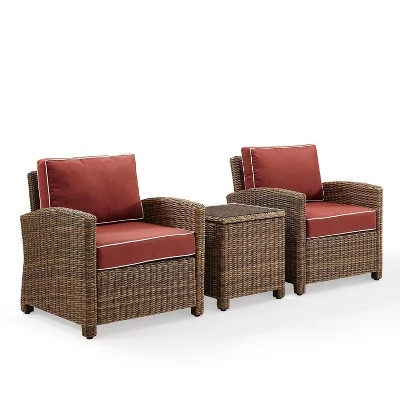 Bradenton 3pc Outdoor Wicker Seating Set With Two Chairs & Side Table Sangria - Crosley - Image 4