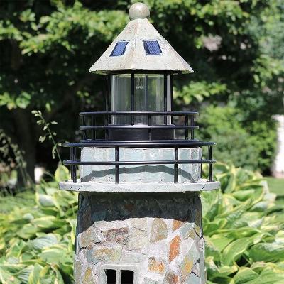 Sunnydaze Decor Sunnydaze Outdoor Backyard Garden Nautical Lighthouse Solar LED Pathlight Statue Figurine - 36" - Cobblestone - Image 5