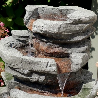 Sunnydaze Decor Sunnydaze 31"H Electric Polyresin And Fiberglass Lighted Cobblestone Waterfall Outdoor Water Fountain With LED Lights - Image 4