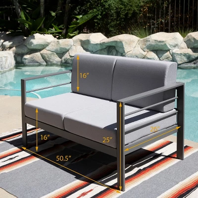 Patio Aluminum Outdoor Loveseat, Patio Sofa Couch Chair With Cushions (Grey) - Image 5