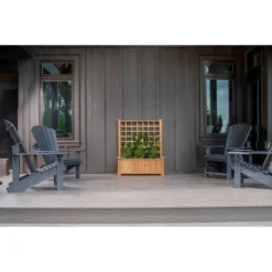 Vita 18.5"x38" Rectangular Wood Rosewood Garden Bed With Trellis Light Brown