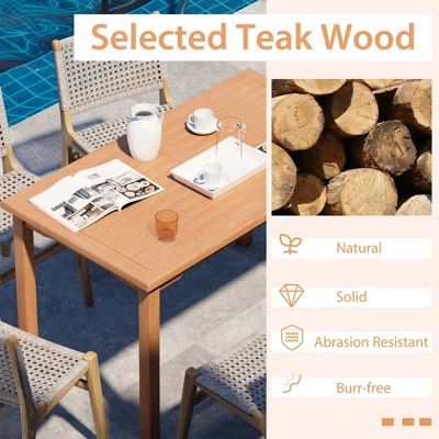 Costway Patio Rectangle Dining Table Teak Wood Spacious Slatted Tabletop Outdoor Up To 6 - Image 5