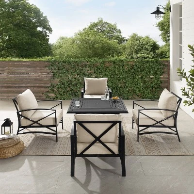 Kaplan 5pc Outdoor Conversation Set With Dante Fire Table & 4 Arm Chairs - Oatmeal - Crosley - Image 6