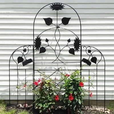 Achla Designs 90" Sunflower Decorative Iron Garden Trellis Black Powder Coat Finish - Image 2