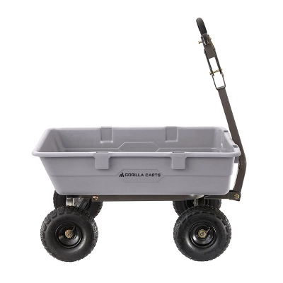 Gorilla Carts 800 Pound Capacity Heavy Duty Poly Yard Garden Steel Dump Utility Wheelbarrow Wagon Cart With 2 In 1 Towing ATV Handle, Gray - Image 4