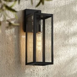 John Timberland Titan Modern Outdoor Wall Light Fixture Mystic Black 17" Clear Glass For Post Exterior Barn Deck House Porch Yard Patio Home Outside