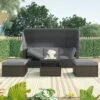 4pc Outdoor Wicker Rectangle Daybed With Canopy & Cushions - Gray - GODEER