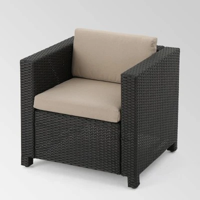 Puerta 5pc Wicker Sofa Chat Set - Dark Brown/Beige - Christopher Knight Home - Image 4