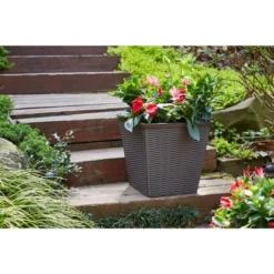 15" Jamaica Wicker Square Planter, Dark Coffee - Southern Patio
