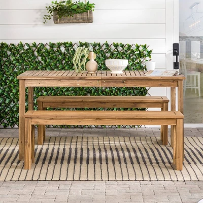 3pc Acacia Wood X Design Outdoor Patio Dining Set - Brown - Saracina Home - Image 7