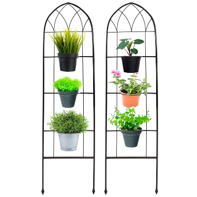 Sunnydaze Decor Sunnydaze 2-Piece Arched Climbing Plants Wall Trellis With Flower Pot Supports - Image 6
