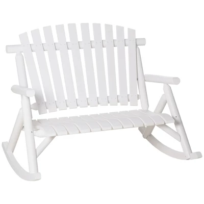 Outsunny Wooden Rocking Chair, Indoor Outdoor Porch Rocker With Slatted Design, High Back For Backyard, Garden - Image 7