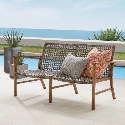 Ridley Outdoor Wicker & Metal Loveseat - Gray - Crosley