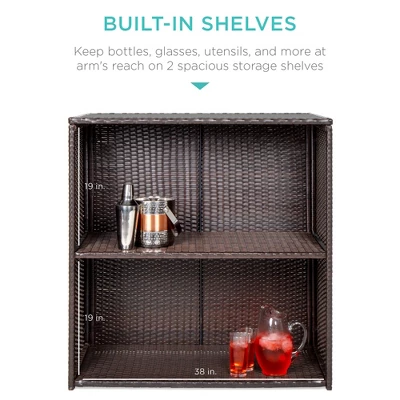 Best Choice Products 3-Piece All-Weather Wicker Bar Table Set For Patio, Backyard W/ 2 Stools, Glass Tabletop - Brown - Image 4