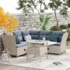 4pc Wicker Adjustable Patio Seating Set With Cushions - Natural/Gray - GODEER