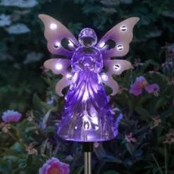 33.85" Acrylic Solar Angel Stake Purple - Exhart