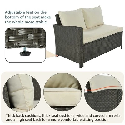 6 PCS Patio Outdoor Rattan Sectional Sofa Set, Conversation Seating Group With Cushions-ModernLuxe - Image 5