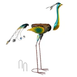 Evergreen 37"H Metal Peacock Planter With Coco Liner- Fade And Weather Resistant Outdoor Decoration For Homes, Yards And Gardens