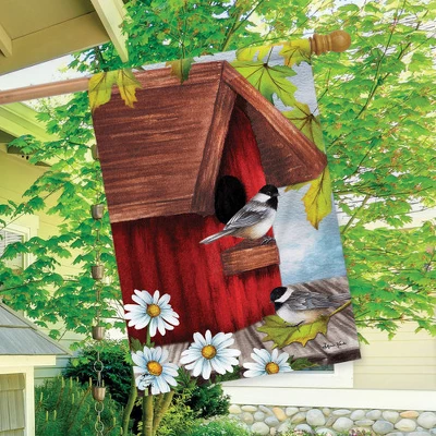 Birdhouse Friends Spring House Flag Chickadees Daisies 28" X 40" Briarwood Lane - Image 2