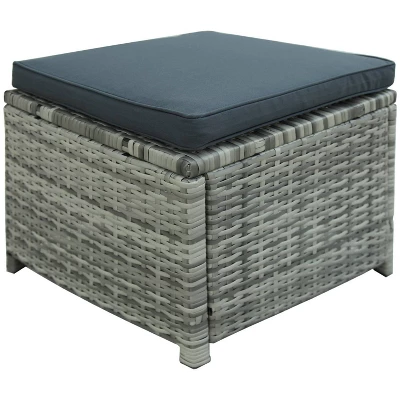 6pc Wicker Patio Set With Glass Table Ottomans - Gray/Dark Gray - GODEER - Image 16