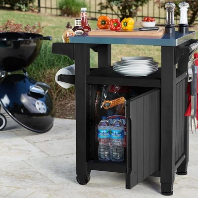 Keter Unity Portable 40 Gal Outdoor Table And Storage Cabinet W/ Accessory Hooks, Stainless Steel Top For Patio Kitchen Island Or Bar Cart - Image 4