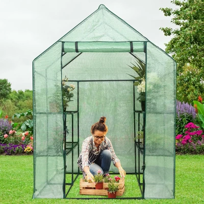 Costway Portable Mini Walk In Outdoor 2 Tier 8 Shelves Greenhouse - Image 3