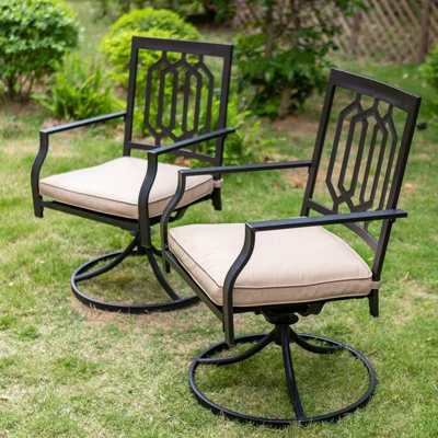 7pc Metal Patio Dining Set With Rectangular Table With Umbrella Hole & & Swivel Armrest Chairs - Captiva Designs - Image 5