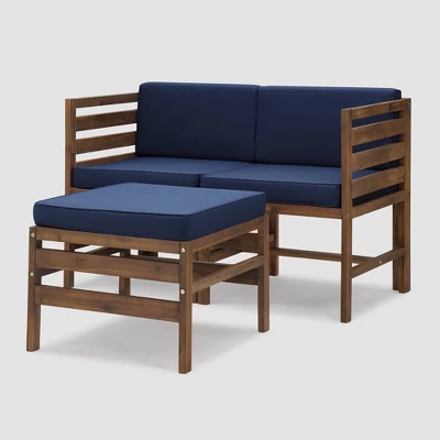 3pc Modular Acacia Wood Patio Chat Set With Cushions - Saracina Home - Image 10