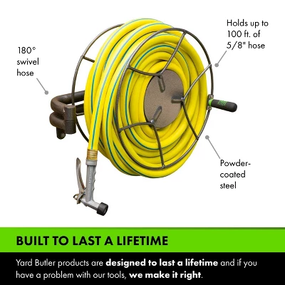 Yard Butler Swivel Hose Reel - Wall Mounted - Heavy Duty Metal Garden Hose Holder With 180 Degree Swivel - ISRWM-180 - Image 3