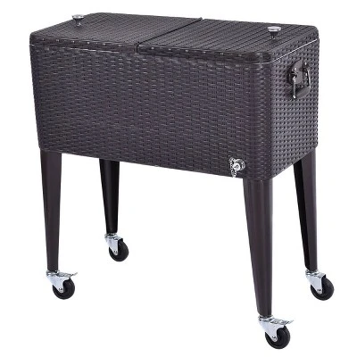 Costway Outdoor Rattan 80QT Party Portable Rolling Cooler Cart Ice Beer Beverage Chest - Image 8