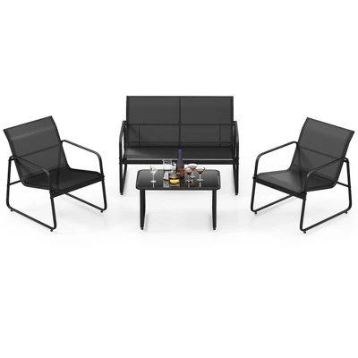 Costway 4 Pieces Patio Furniture Set Outdoor Tempered Glass Coffee Table Chair Loveseat - Image 8