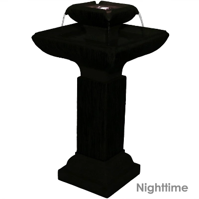 Sunnydaze Decor Sunnydaze 26"H Electric Resin 2-Tier Outdoor Square Bird Bath Water Fountain With LED Lights - Image 2