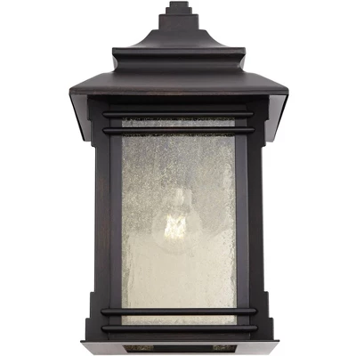 Franklin Iron Works Hickory Point Rustic Farmhouse Outdoor Wall Light Fixture Walnut Bronze 16" Frosted Cream Glass For Post Exterior Barn Deck House - Image 4