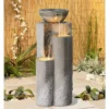 John Timberland Bowl And Pillar Modern Zen Cascading Outdoor Floor Water Fountain With LED Light 34 1/2" For Yard Garden Patio Home Deck Porch House