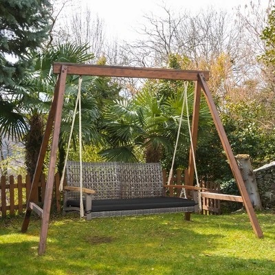 Tangkula Rattan Patio Porch Swing 2-Person Cushioned Swing Chair Bench - Image 2