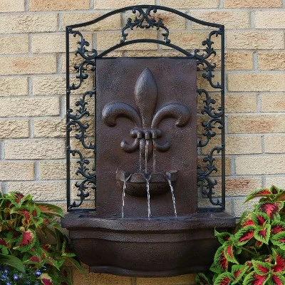 Sunnydaze Decor Sunnydaze 33"H Solar-Powered Polystone French Lily Design Outdoor Wall-Mount Water Fountain