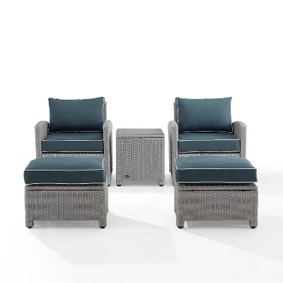 Bradenton 5pc Outdoor Wicker Seating Set With Side Table, 2 Arm Chairs And 2 Ottomans - Navy/Gray - Crosley - Image 6