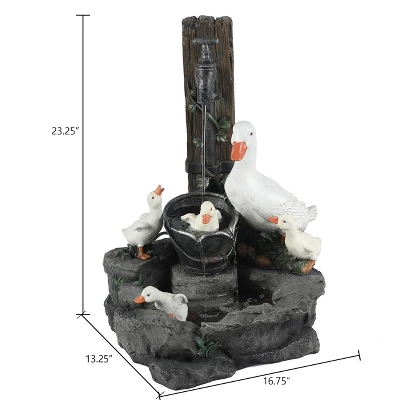 LuxenHome Resin Farmhouse Duck Family Outdoor Patio Fountain Water Fountain - Image 5
