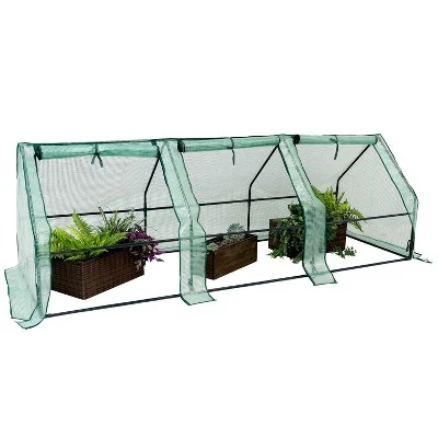 Sunnydaze Decor Sunnydaze Outdoor Portable Slanted Top Plant Shelter Mini Cloche Greenhouse With Zipper Doors - 36" - Green - Image 8