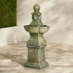 John Timberland Tuscan Garden Pedestal Rustic Bubbler Outdoor Floor Water Fountain 54" For Yard Garden Patio Home Deck Porch House Exterior Balcony