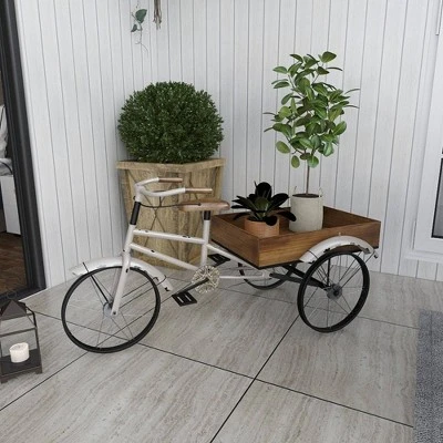 48" Wide Planter Rustic Iron Bicycle Inspired Flower Cart Brown - Olivia & May - Image 8