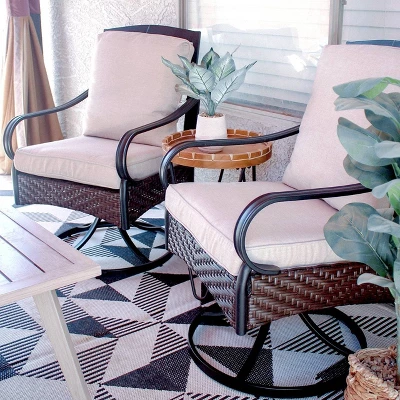 2pk Outdoor Swivel Chairs With Metal Frame, Wicker & Seat & Back Cushions - Captiva Designs - Image 6