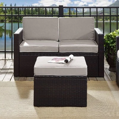 Palm Harbor Outdoor Wicker Ottoman - Gray - Crosley - Image 2