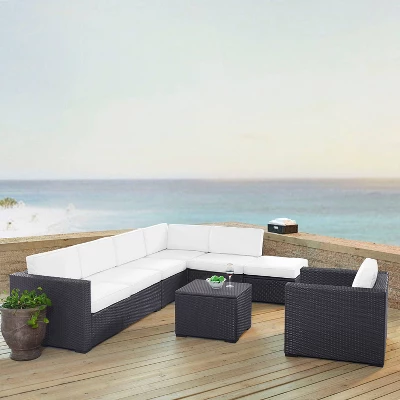 Biscayne 6pc Outdoor Wicker Sectional Set - White - Crosley