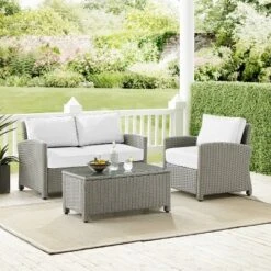 Bradenton 3pc Outdoor Conversation Set With Loveseat & Armchair With Coffee Table - Crosley