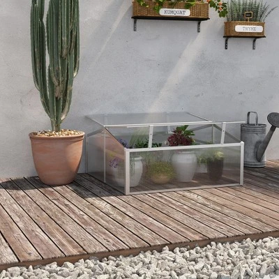 Outsunny 39" Aluminum Vented Cold Frame Mini Greenhouse Kit With Adjustable Roof, Polycarbonate Panels, & Strong Design