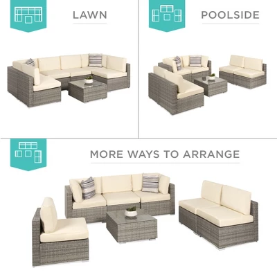 Best Choice Products 7-Piece Modular Outdoor Conversational Furniture Set, Wicker Sectional Sofas W/ Cover - Image 2