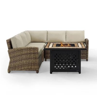 Bradenton 4pc Outdoor Wicker Sectional Set With Fire Table - Crosley - Image 11