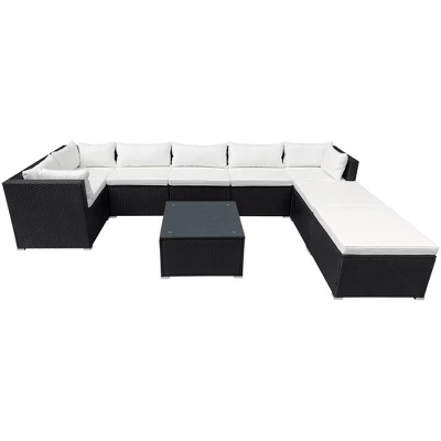 9pc Wicker Patio Seating Set With Cushions - Black/Beige - GODEER - Image 15